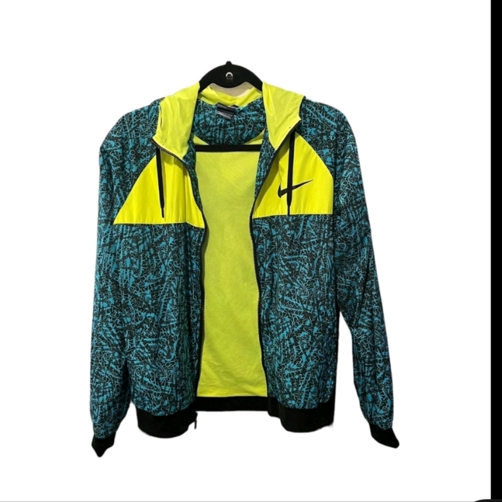 Nike Women's Size M Abstract Neon Yellow Mesh Lined Windbreaker Full Zip Jacket